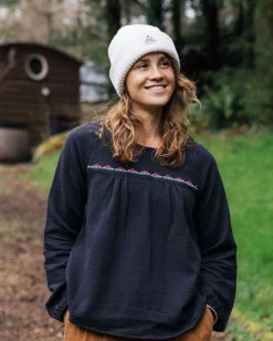 Petal Bio-Baumwoll-Langarmshirt - Schwarz