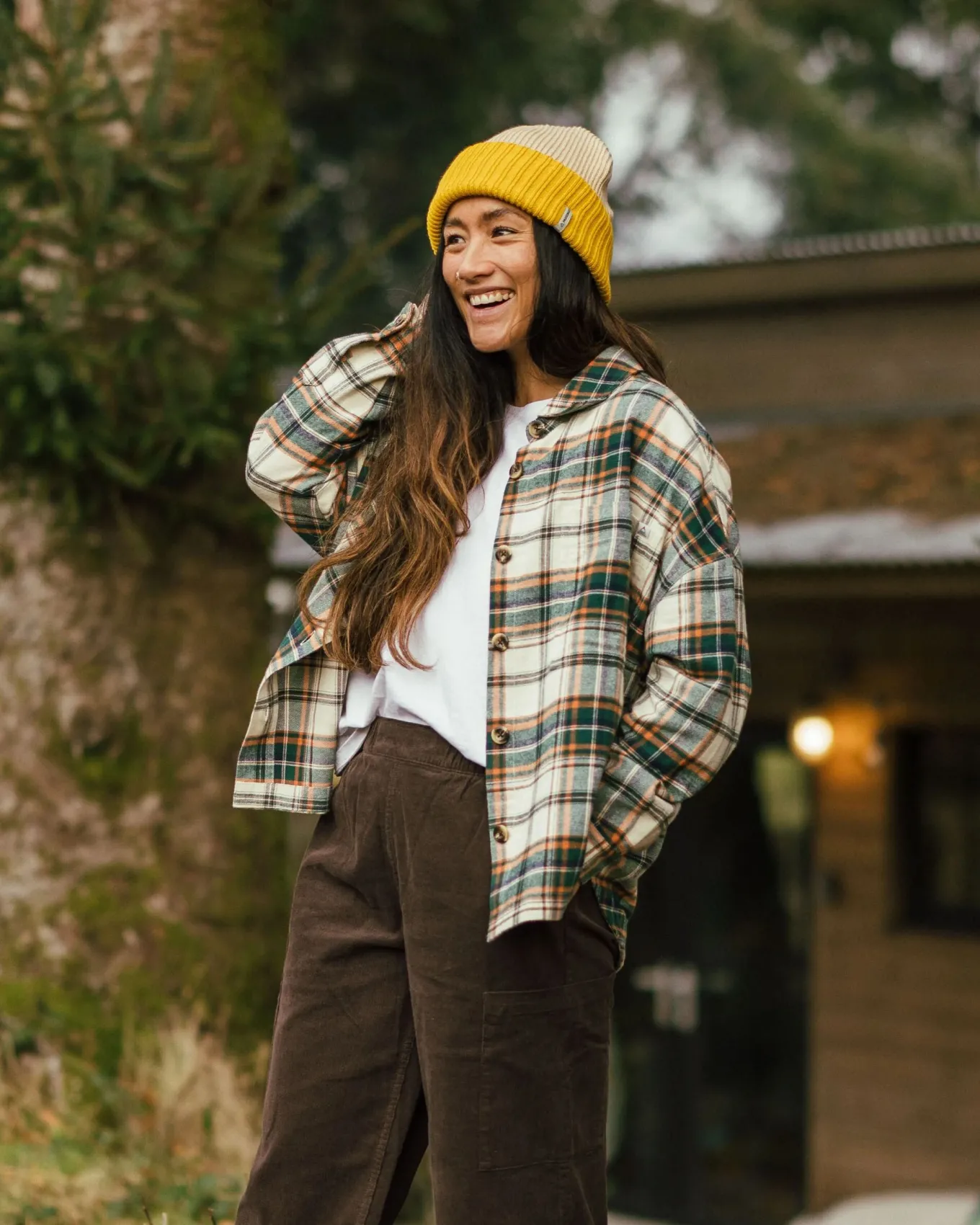 Rootsy 2.0 Bio Langarmshirt - Birke/Regenwald-Karo