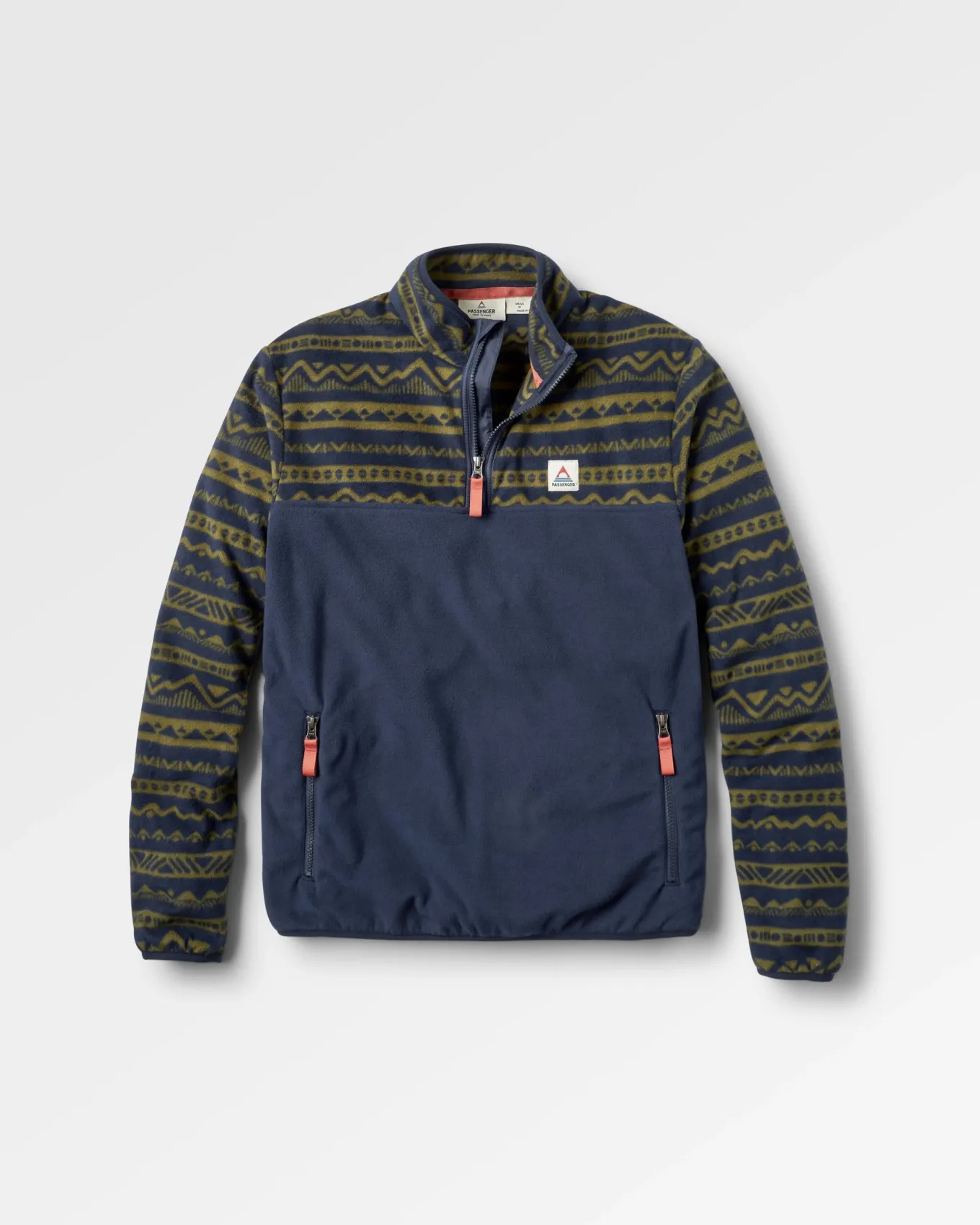 Set Off recycelter Polar 1/4 Zip Fleece - Berg Geo Khaki/Reiches Marineblau