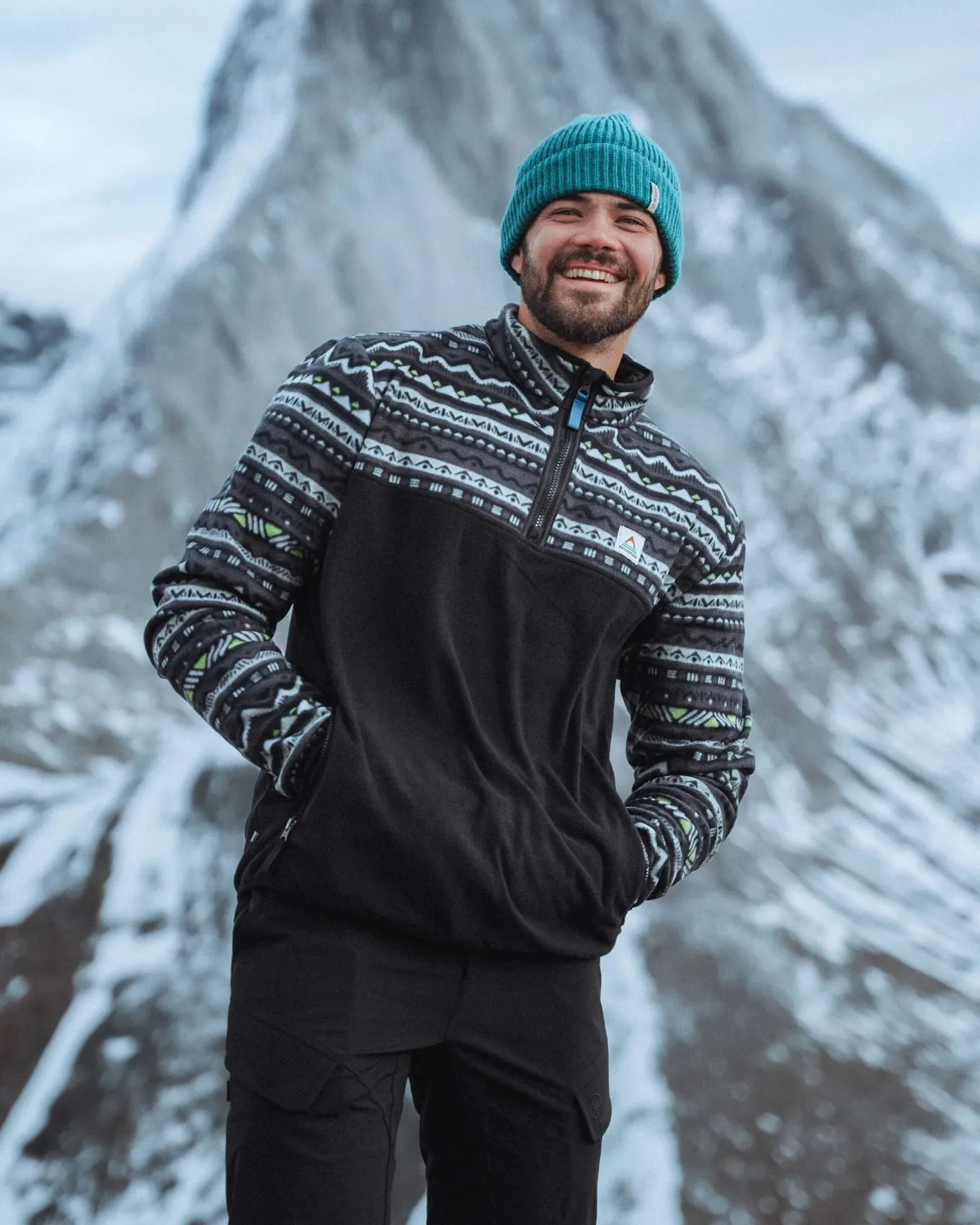 Set Off recycelter Polar 1/4 Zip Fleece - Berg Geo Holzkohle