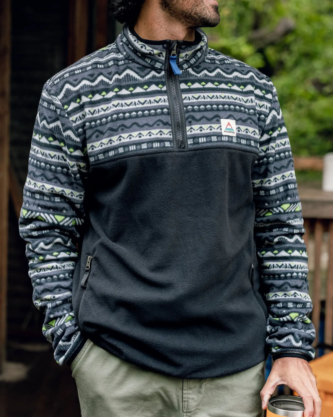 Set Off recycelter Polar 1/4 Zip Fleece - Berg Geo Holzkohle