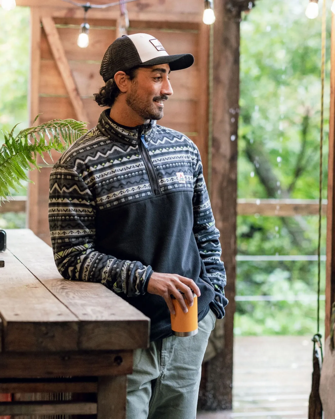 Set Off recycelter Polar 1/4 Zip Fleece - Berg Geo Holzkohle