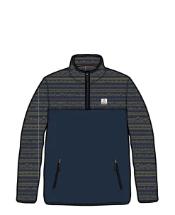 Set Off recycelter Polar 1/4 Zip Fleece - Berg Geo Khaki/Reiches Marineblau