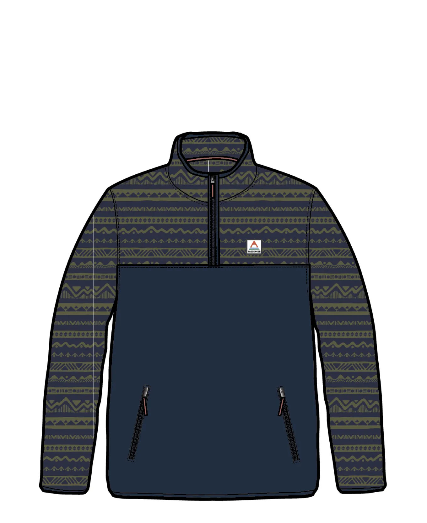 Set Off recycelter Polar 1/4 Zip Fleece - Berg Geo Khaki/Reiches Marineblau