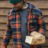 Sherwood kariertes Kapuzenhemd - Tiefes Marineblau/Verbranntes Orange