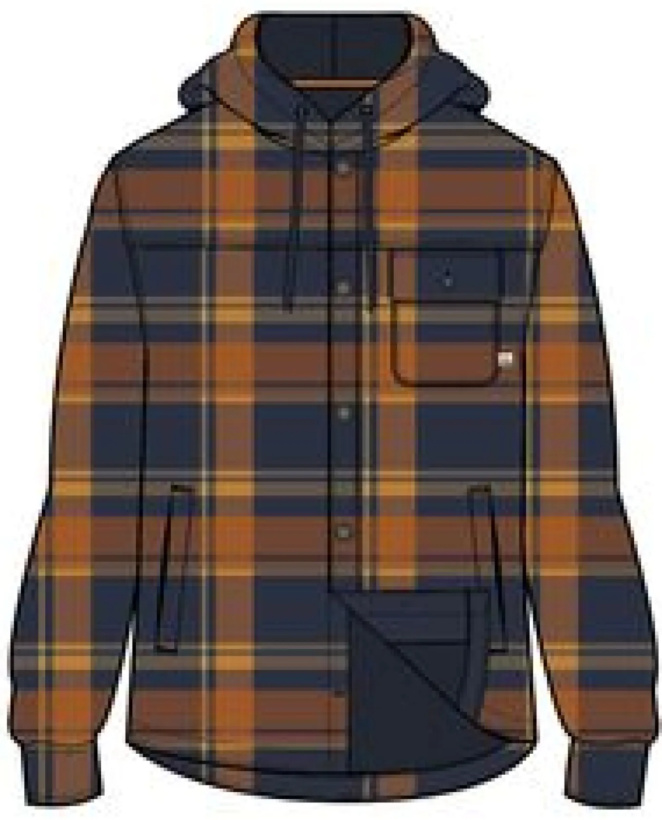 Sherwood kariertes Kapuzenhemd - Tiefes Marineblau/Verbranntes Orange