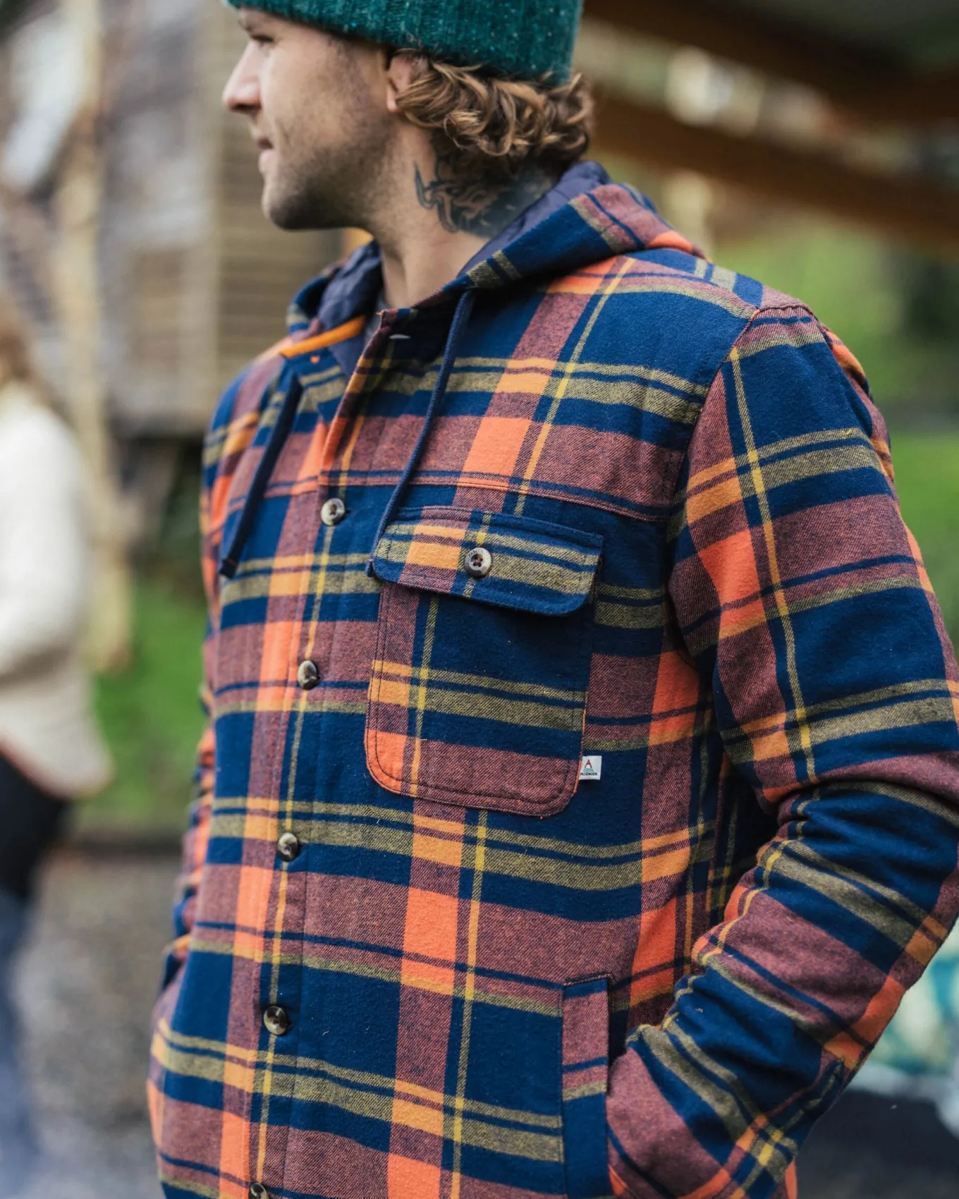 Sherwood kariertes Kapuzenhemd - Tiefes Marineblau/Verbranntes Orange