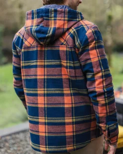Sherwood kariertes Kapuzenhemd - Tiefes Marineblau/Verbranntes Orange