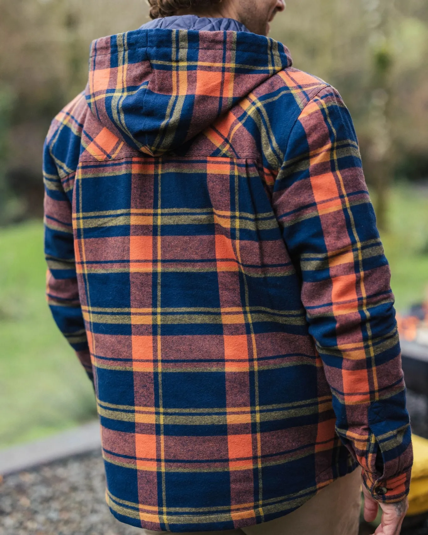 Sherwood kariertes Kapuzenhemd - Tiefes Marineblau/Verbranntes Orange