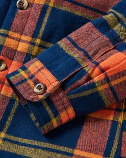 Sherwood kariertes Kapuzenhemd - Tiefes Marineblau/Verbranntes Orange