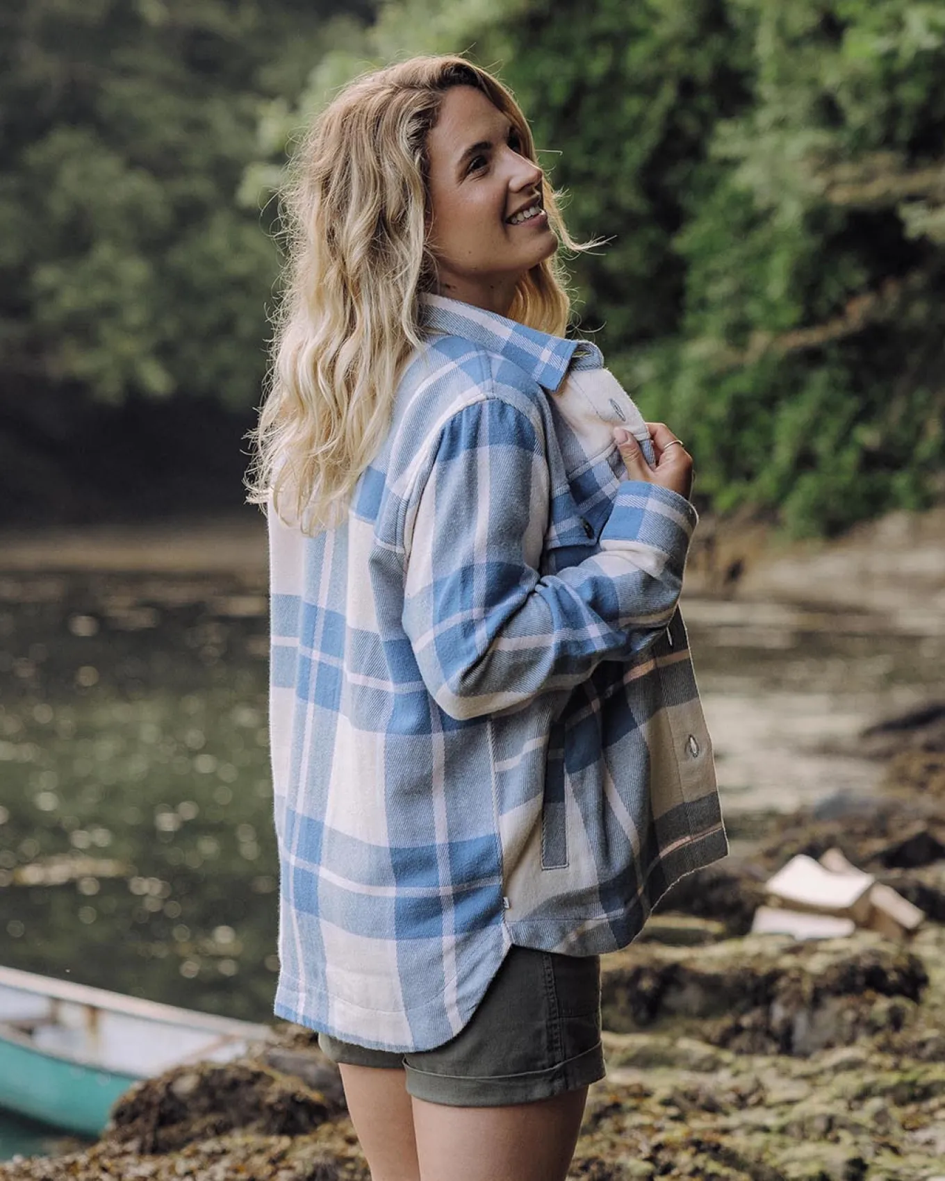 Stella Bio-Baumwoll-Langarmshirt - Provinz Blau Karo
