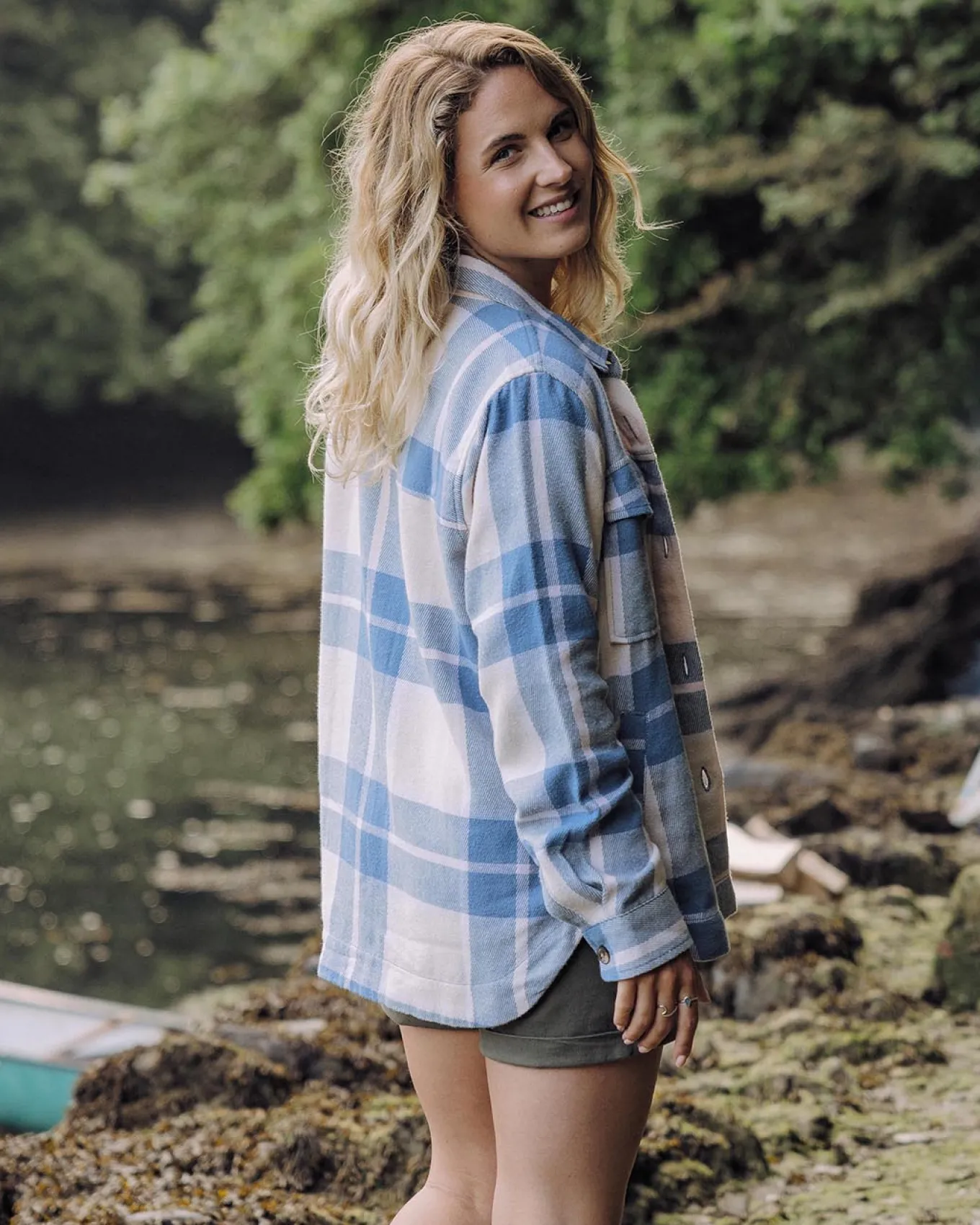 Stella Bio-Baumwoll-Langarmshirt - Provinz Blau Karo