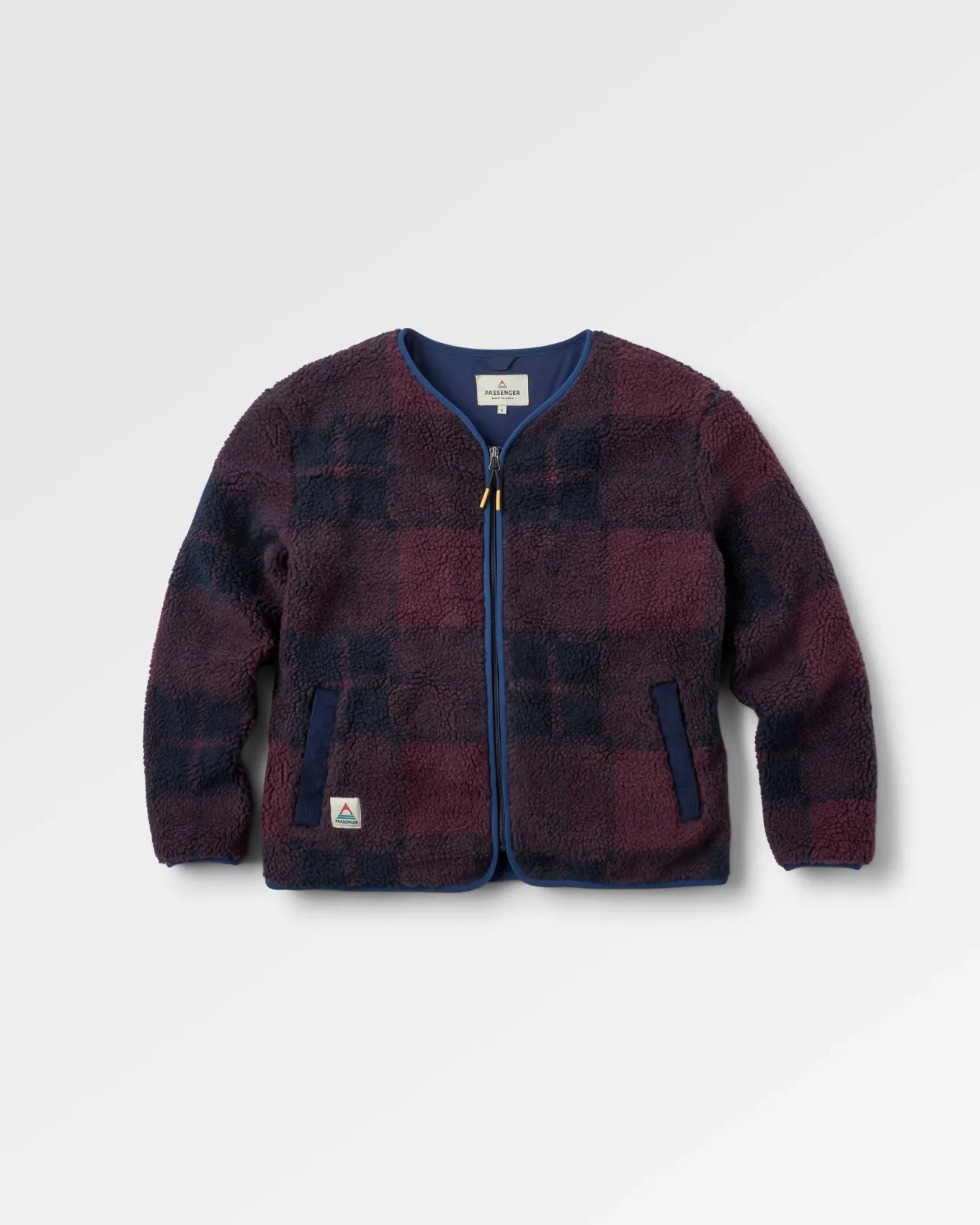 Tawny recycelte Deep-Pile Sherpa-Jacke - Tiefe Pflaume/Tiefes Marine Karo