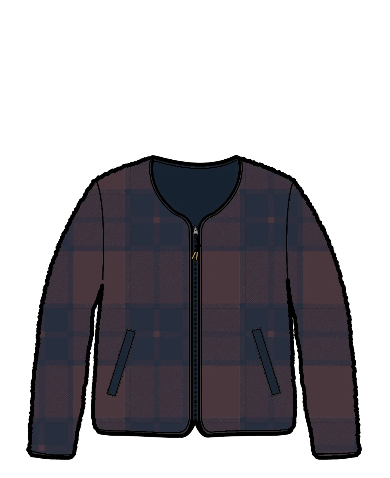 Tawny recycelte Deep-Pile Sherpa-Jacke - Tiefe Pflaume/Tiefes Marine Karo