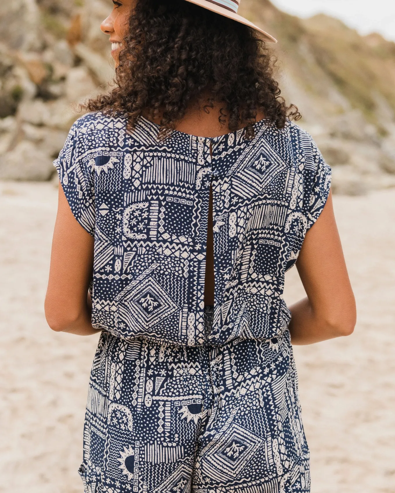 Thimbleberry Jumpsuit - Vintage Patchwork Marineblau