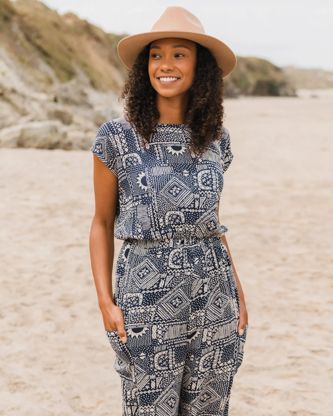 Thimbleberry Jumpsuit - Vintage Patchwork Marineblau