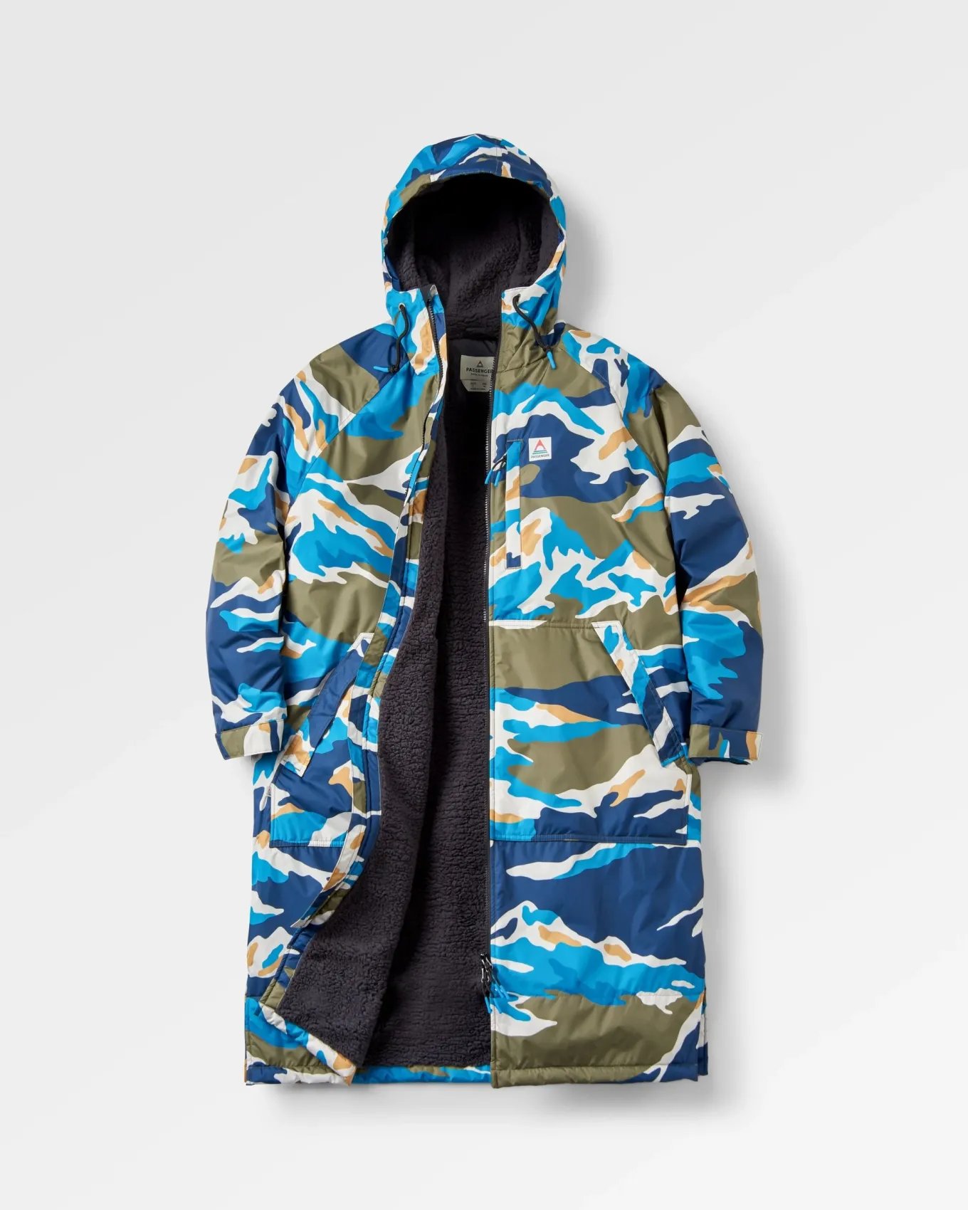 Waves Recycelter Sherpa Gefütterter Surf-Poncho - Bergszenen-Khaki