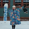 Waves Recycelter Sherpa Gefütterter Surf Poncho - Tiefblaues Camo