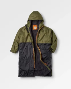 Waves Recycelter Sherpa Gefütterter Surf-Poncho - Schwarz/Khaki