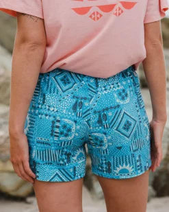 Way Out Recycelte Allzweck-Shorts - Vintage Patchwork Blau Pool