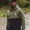 Woodland Kapuzenpullover mit 1/2 Reißverschluss aus recyceltem Polarfleece - Echtes Schwarz/ Khaki
