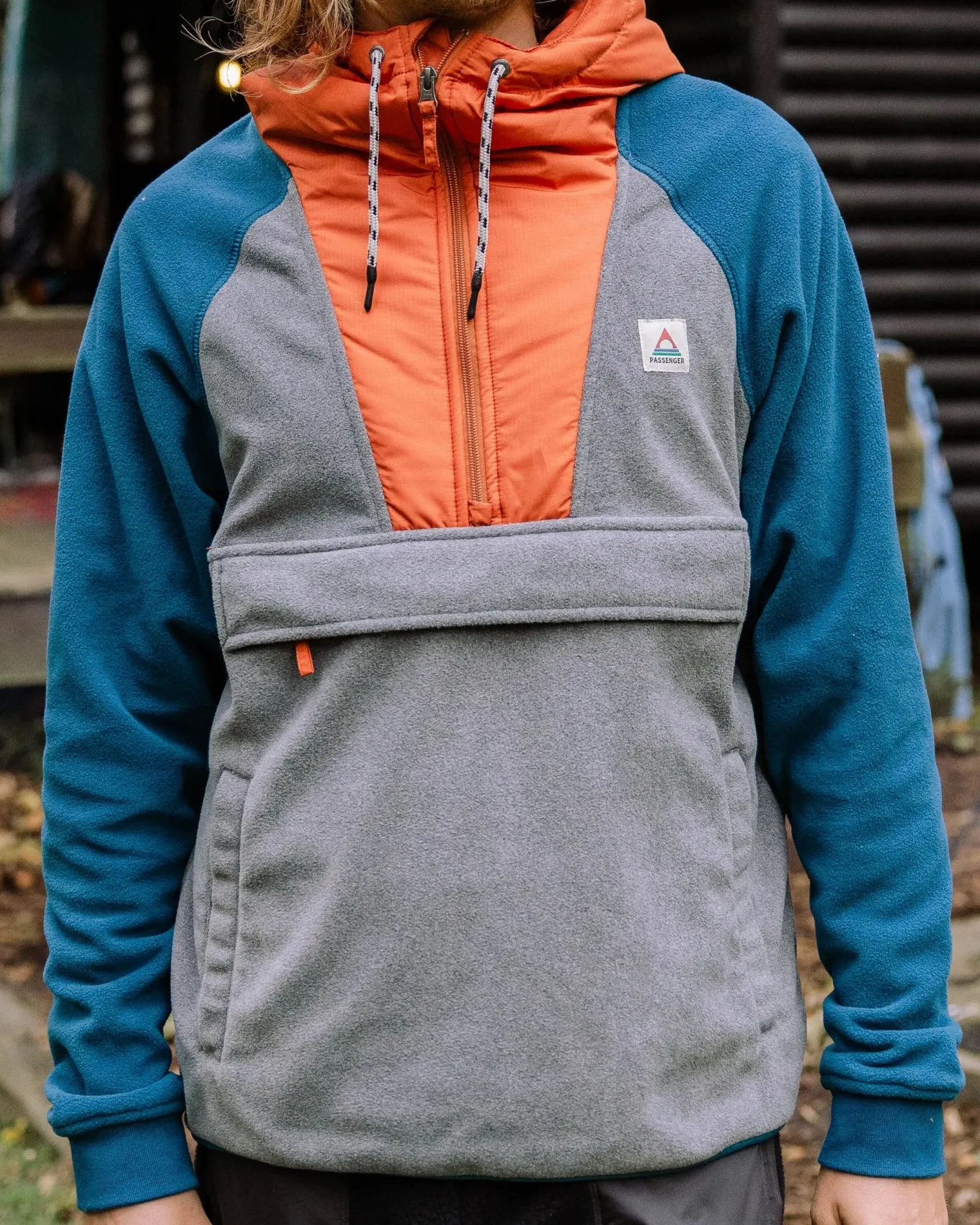 Woodland Kapuzenpullover mit 1/2 Reißverschluss aus recyceltem Polarfleece - Graumeliert / Gezeitenblau