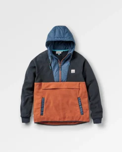 Woodland Kapuzenpullover mit 1/2 Reißverschluss aus recyceltem Polarfleece - Tiefes Marine/ Gebrannter Ton