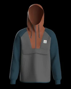 Woodland Kapuzenpullover mit 1/2 Reißverschluss aus recyceltem Polarfleece - Graumeliert / Gezeitenblau
