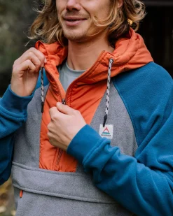Woodland Kapuzenpullover mit 1/2 Reißverschluss aus recyceltem Polarfleece - Graumeliert / Gezeitenblau