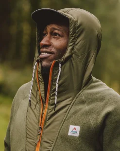 Woodland Kapuzenpullover mit 1/2 Reißverschluss aus recyceltem Polarfleece - Echtes Schwarz/ Khaki
